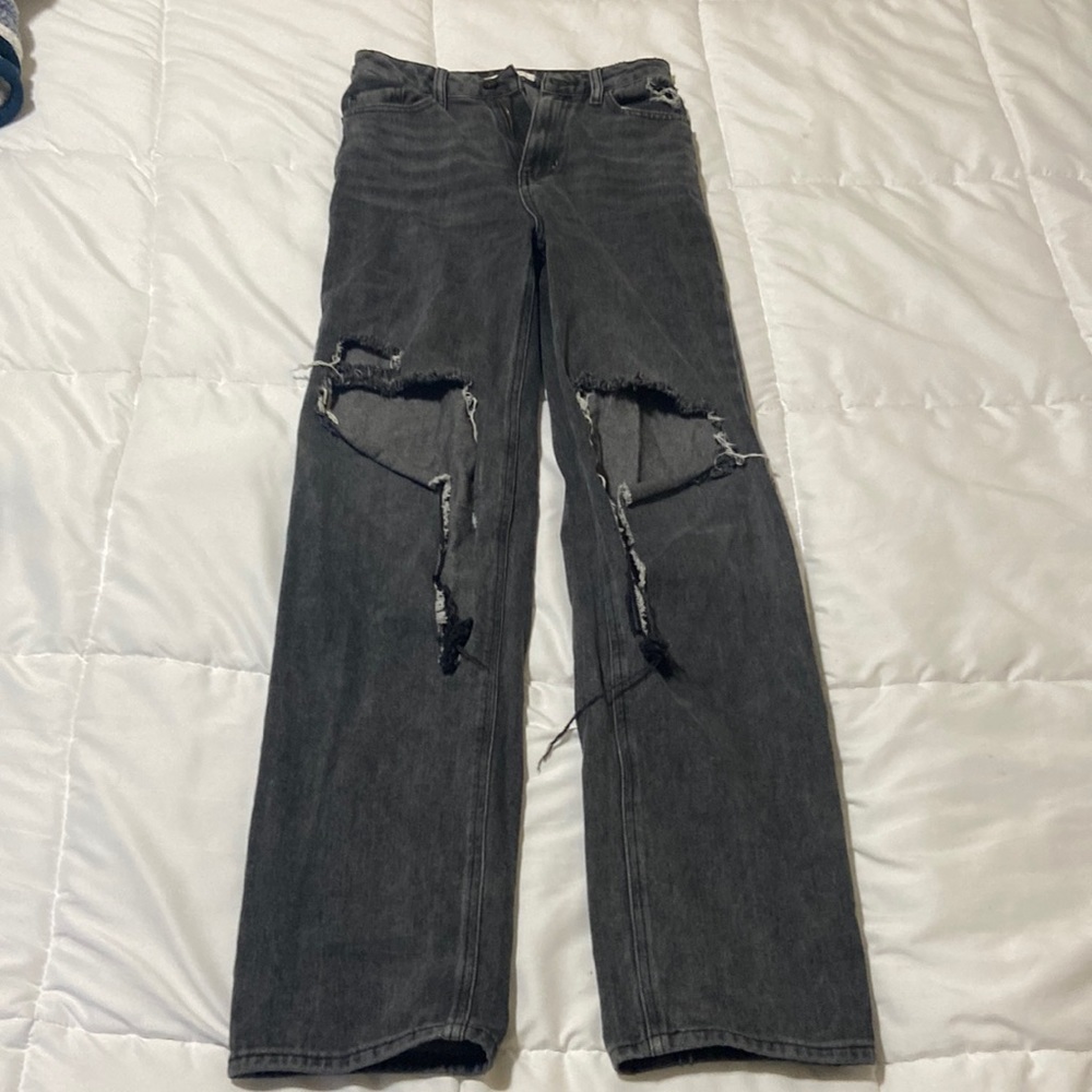 Pac Sun Black Super Distressed High Rise Straight Leg Jeans